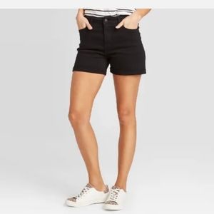 Women's Black High-Rise Midi Jean Shorts